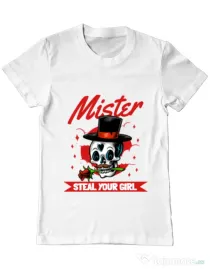 Tricou ADLER barbat Mr. steal your girl Alb