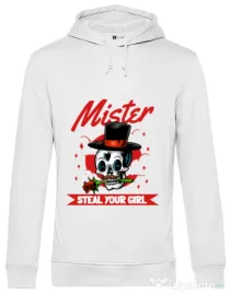 Hoodie barbat cu gluga Mr. steal your girl Alb
