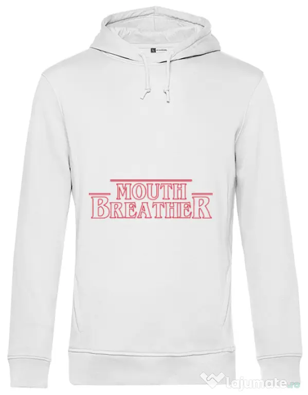 Hoodie barbat cu gluga Mouth breather Alb