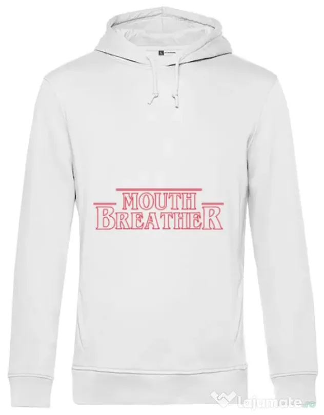 Hoodie barbat cu gluga Mouth breather Alb