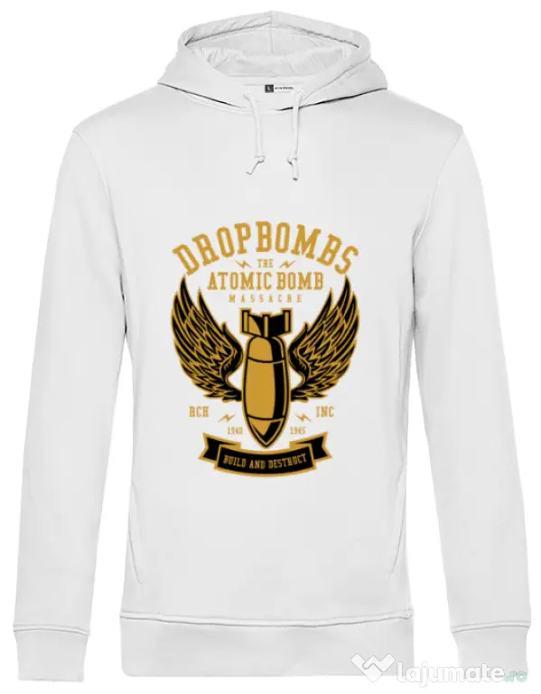 Hoodie barbat cu gluga Dropbombs Alb
