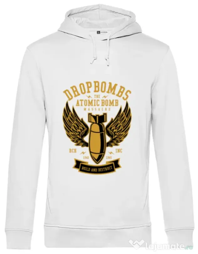 Hoodie barbat cu gluga Dropbombs Alb