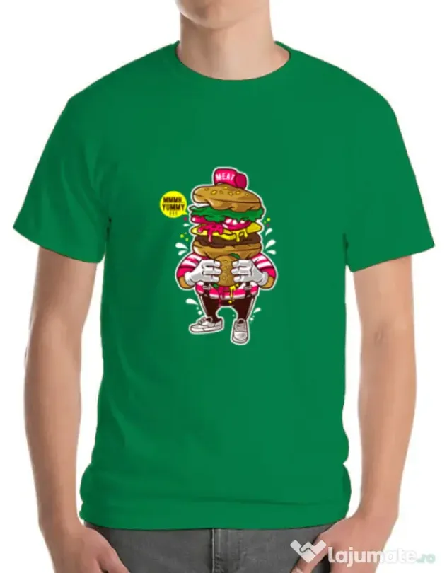 Tricou ADLER barbat I Love Burger Verde mediu