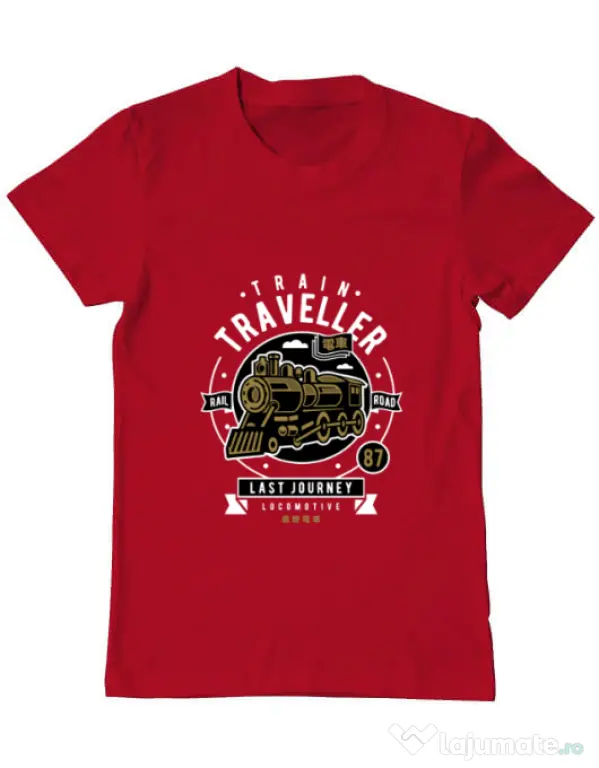 Tricou ADLER barbat Train Traveller Rosu