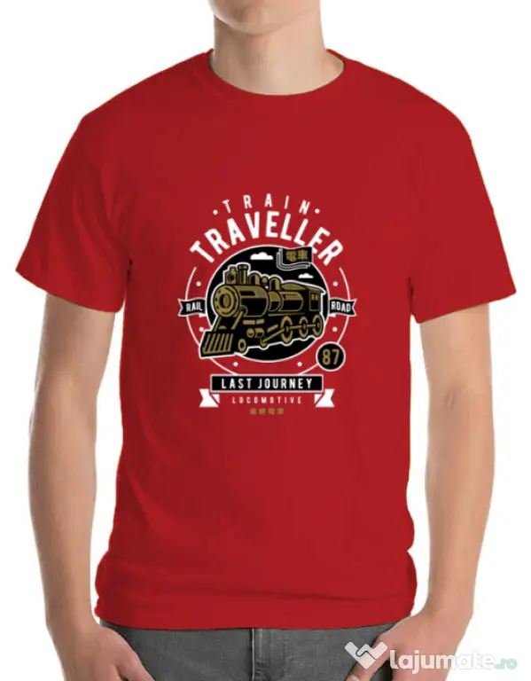 Tricou ADLER barbat Train Traveller Rosu