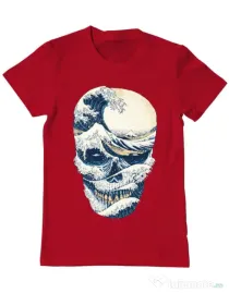 Tricou ADLER barbat The Great Wave off Skull Rosu