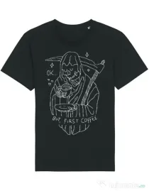 Tricou STANLEY STELLA barbat OK But First Coffee Negru