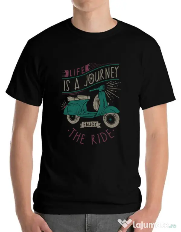 Tricou ADLER barbat Life is a journey enjoy the ride Negru