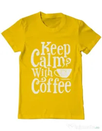 Tricou ADLER barbat Keep Calm With Coffee Galben