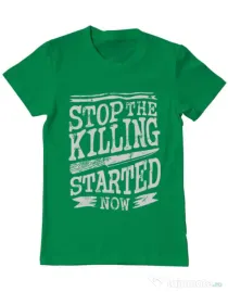 Tricou ADLER barbat Stop The Killing Started Now Verde mediu