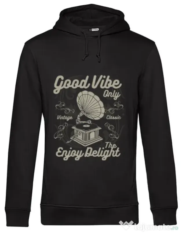 Hoodie barbat cu gluga Good Vibe Only Negru