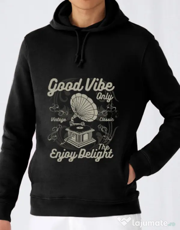 Hoodie barbat cu gluga Good Vibe Only Negru