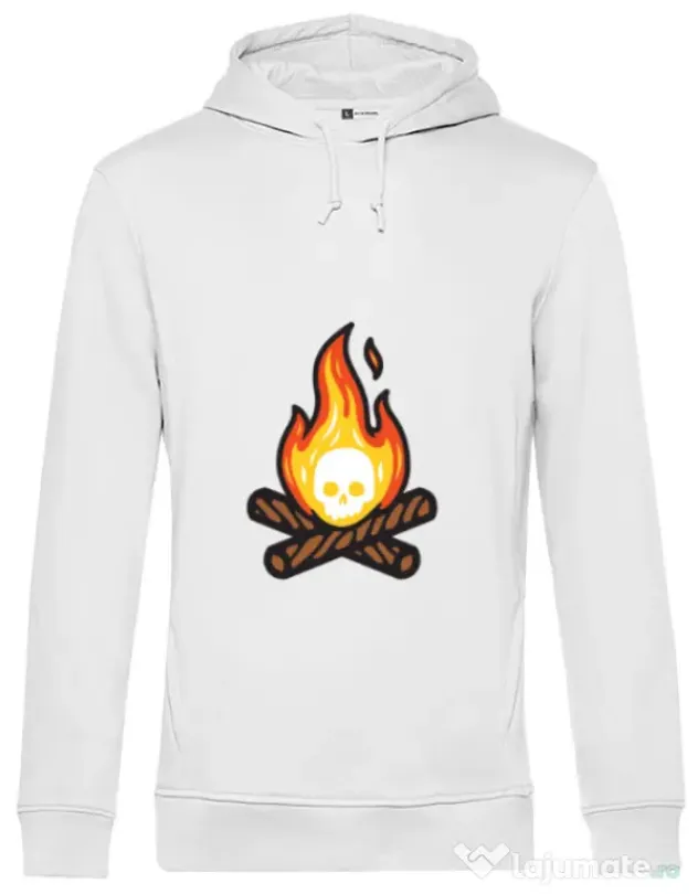 Hoodie barbat cu gluga Skullfire Alb