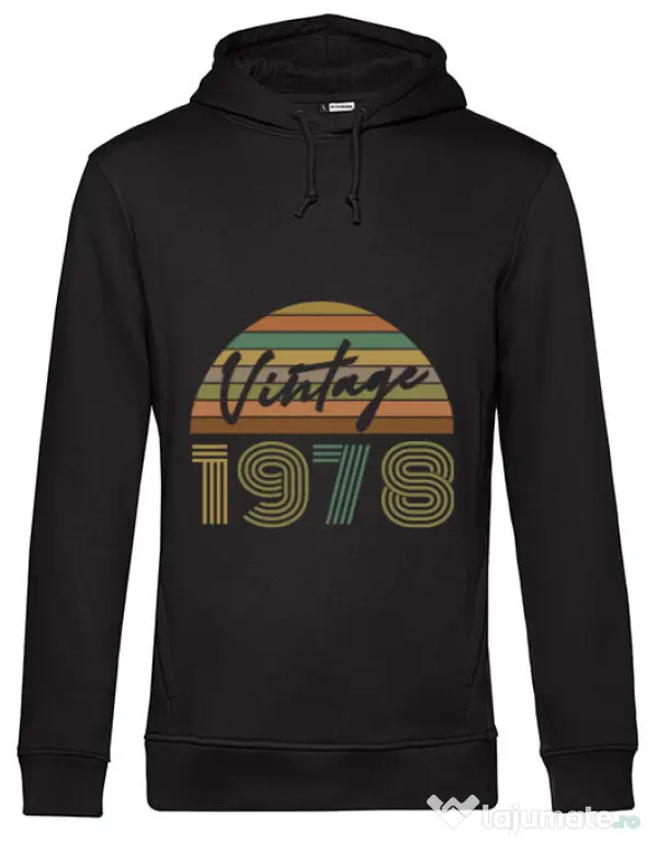 Hoodie barbat cu gluga Vintage 1978 Negru
