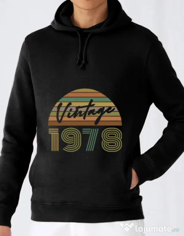 Hoodie barbat cu gluga Vintage 1978 Negru
