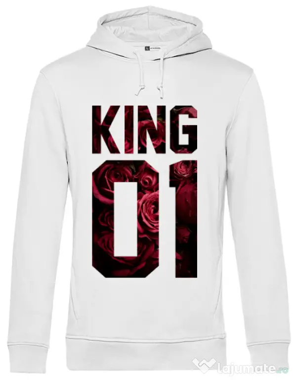 Hoodie barbat cu gluga Flower king Alb
