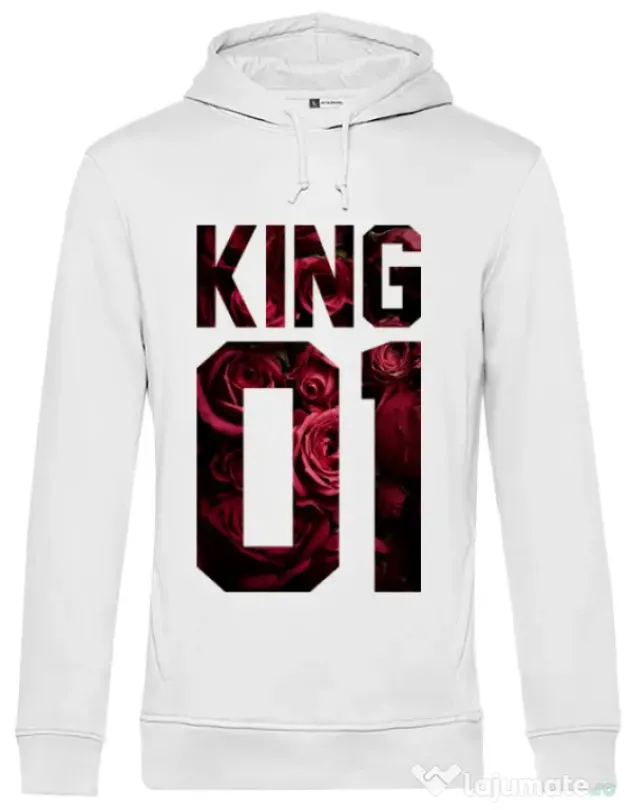Hoodie barbat cu gluga Flower king Alb