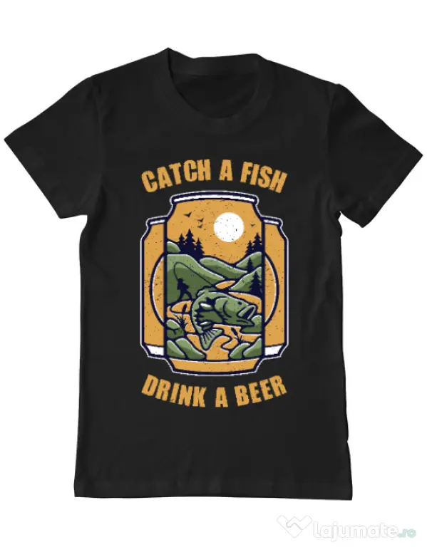 Tricou ADLER barbat Catch a fish Negru