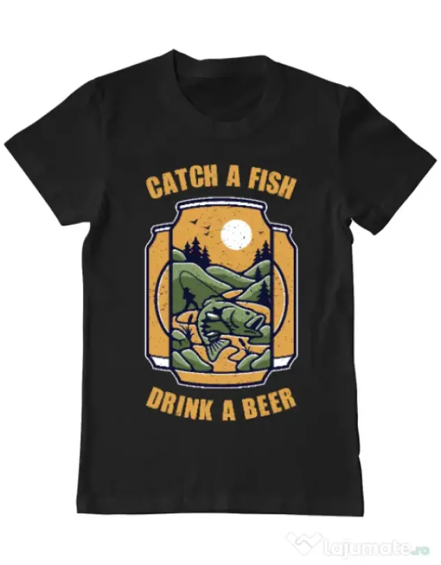 Tricou ADLER barbat Catch a fish Negru