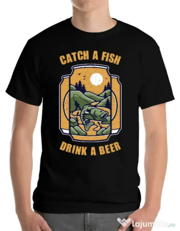 Tricou ADLER barbat Catch a fish Negru