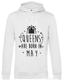 Hoodie barbat cu gluga Queens are born in May Alb