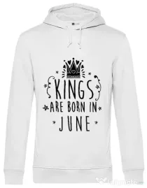 Hoodie barbat cu gluga Kings are born in June Alb