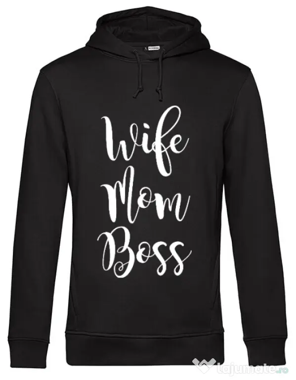 Hoodie barbat cu gluga Wife mom boss Negru