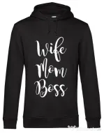 Hoodie barbat cu gluga Wife mom boss Negru