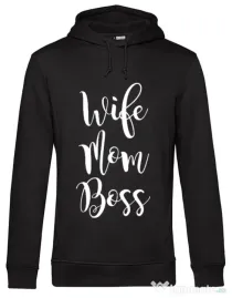 Hoodie barbat cu gluga Wife mom boss Negru