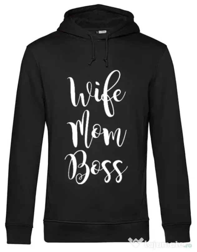 Hoodie barbat cu gluga Wife mom boss Negru