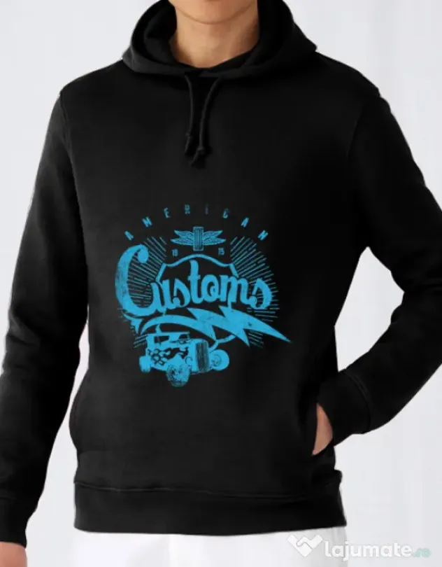 Hoodie barbat cu gluga American customs Negru