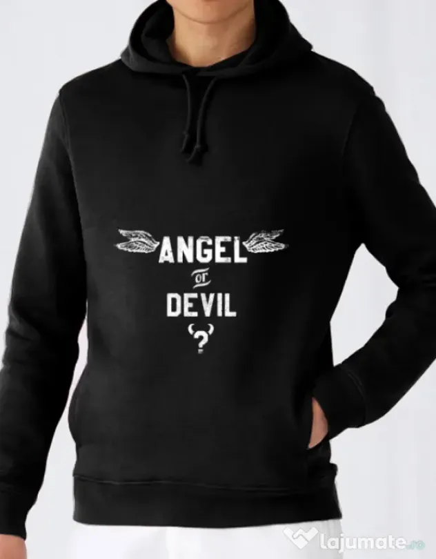 Hoodie barbat cu gluga Angel or devil Negru