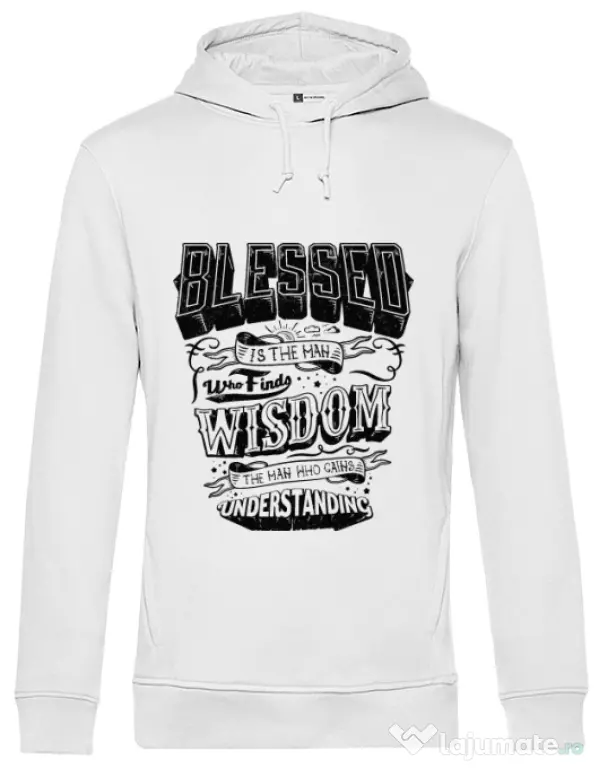 Hoodie barbat cu gluga Blessed Alb