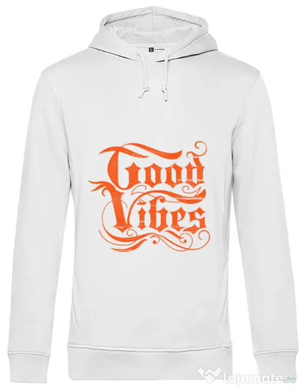 Hoodie barbat cu gluga Good vibes Alb