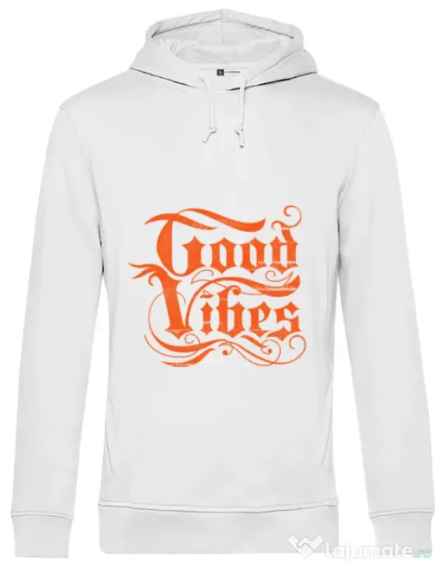 Hoodie barbat cu gluga Good vibes Alb