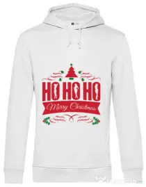Hoodie barbat cu gluga Ho ho ho Merry Christmas Alb