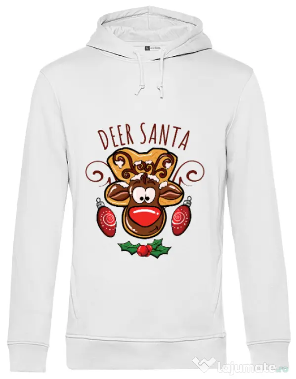 Hoodie barbat cu gluga Deer santa Alb