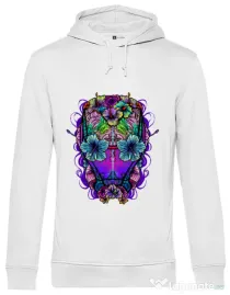 Hoodie barbat cu gluga Flower helmet Alb