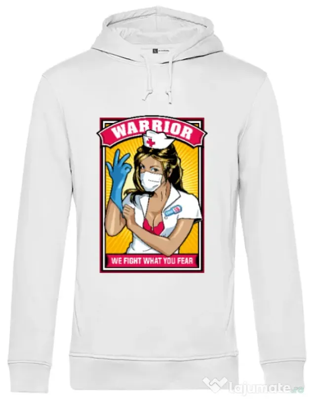 Hoodie barbat cu gluga Fight what we fear Alb