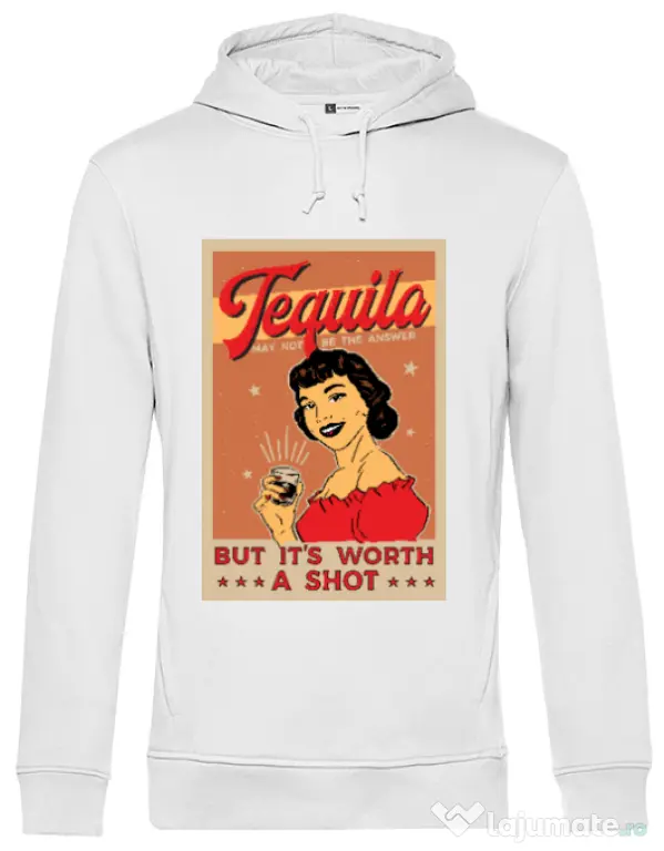 Hoodie barbat cu gluga Worth a shot Alb