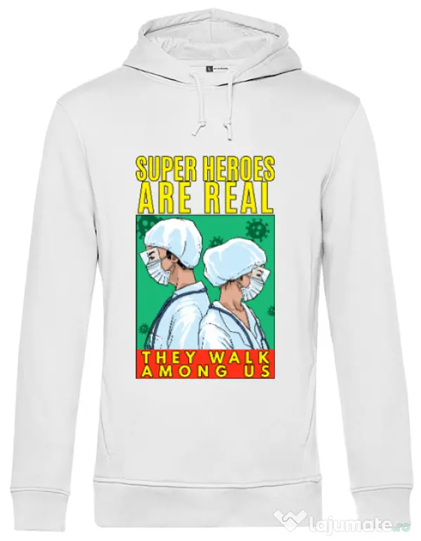 Hoodie barbat cu gluga Real super heroes Alb