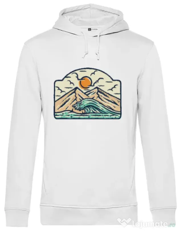 Hoodie barbat cu gluga Mountain and wave Alb
