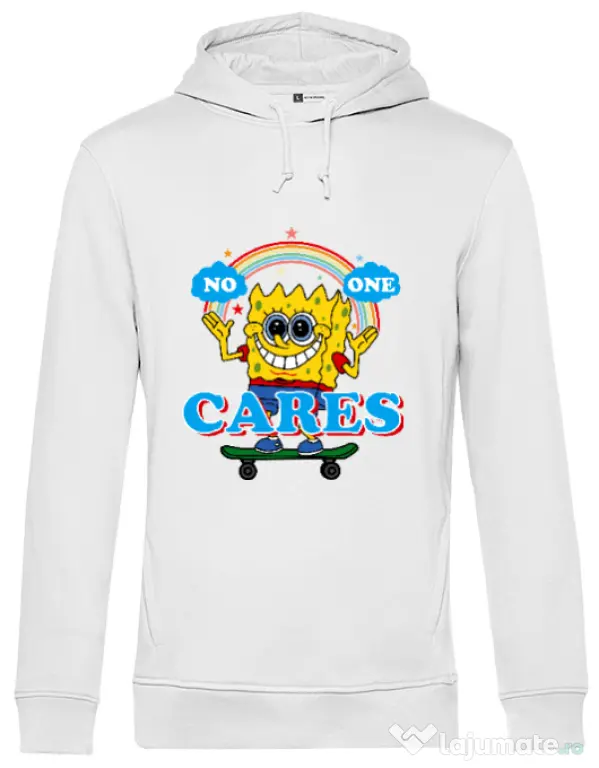 Hoodie barbat cu gluga No one cares Alb