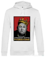 Hoodie barbat cu gluga Straight outta Pyongyang Alb
