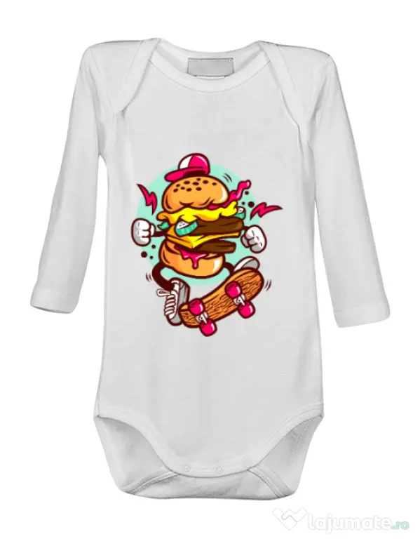 Baby body Burger Skater Alb