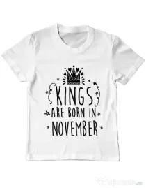 Tricou ADLER copil Kings are born in November Alb