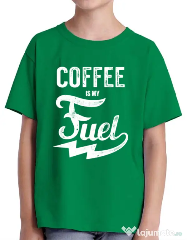 Tricou ADLER copil Coffee is my fuel Verde mediu