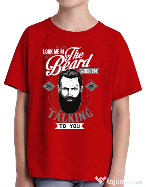 Tricou ADLER copil Look me in the beard Rosu