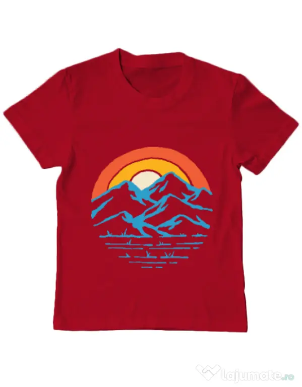 Tricou ADLER copil Mountain and rainbow Rosu