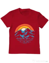 Tricou ADLER copil Mountain and rainbow Rosu